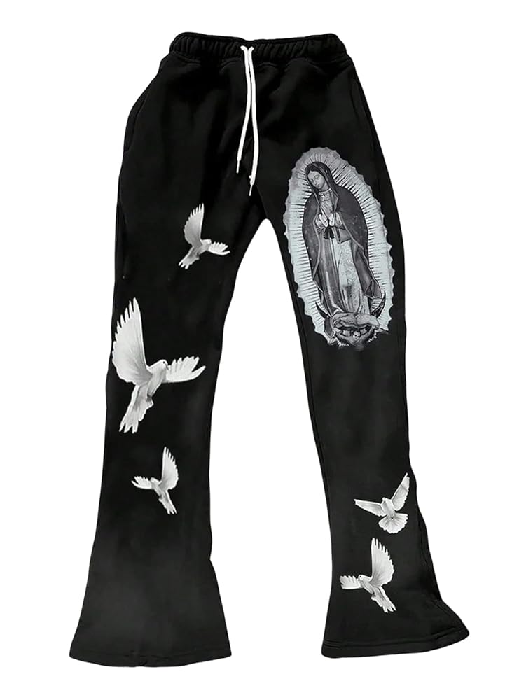 Amazon.com: VIPWOLF Men's Cross Graphic Flare Sweatpants Y2K